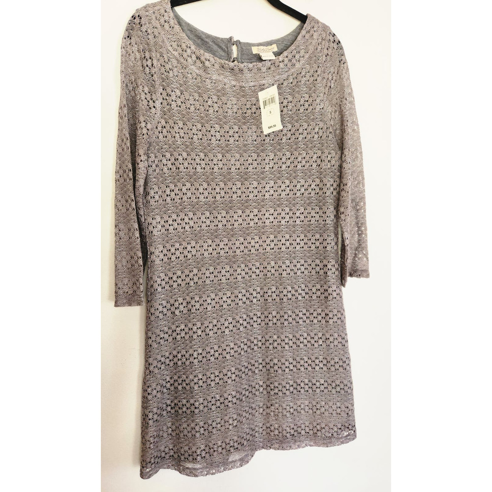 New Lucky‎ Brand Grey Metallic Crochet Dress 3/4 sleeve size Small
